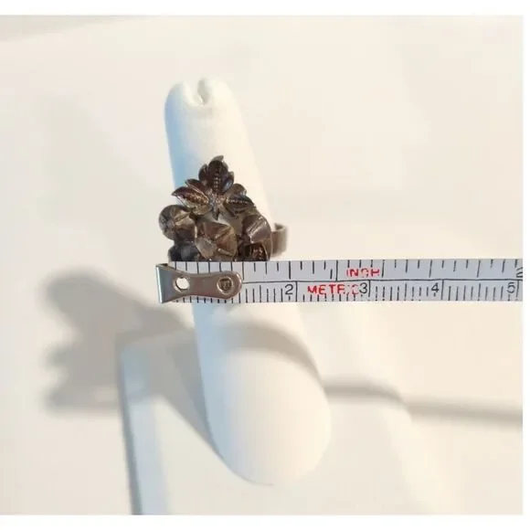 Victorian Antique Austrian Branch Brooch Ring Set Rose Cut Diamond Silver Leaf - Picture 15 of 16